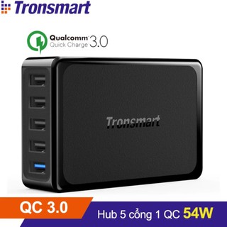 Sạc TRONSMART U5PTA 5 cổng 54w Quick Charge 3.0 (Đen) - Hãng phân phối chính thức