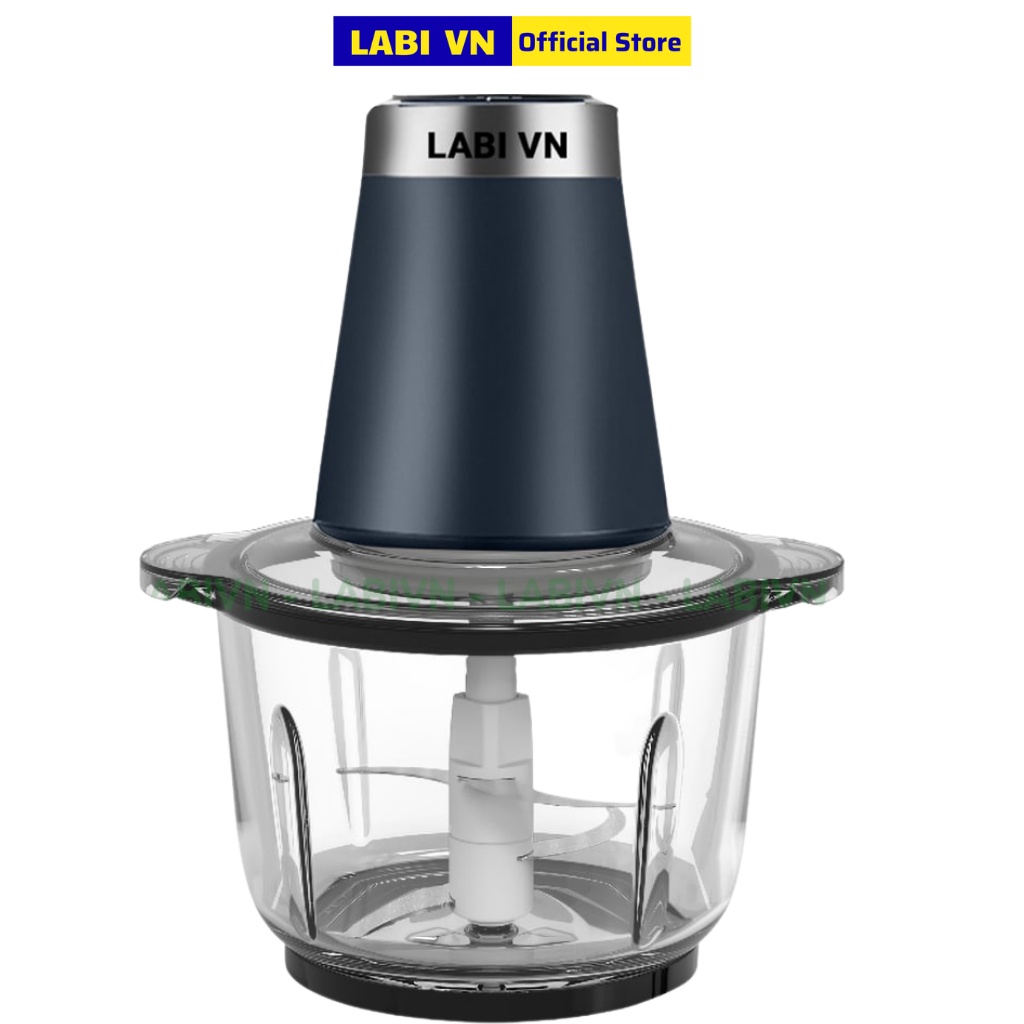 Máy xay thịt tỏi ớt cầm tay LABI VN LB063 xay đa năng siêu khoẻ với 4 lưỡi dao kép, 300W, 2 lít, cối xay inox/thủy tinh