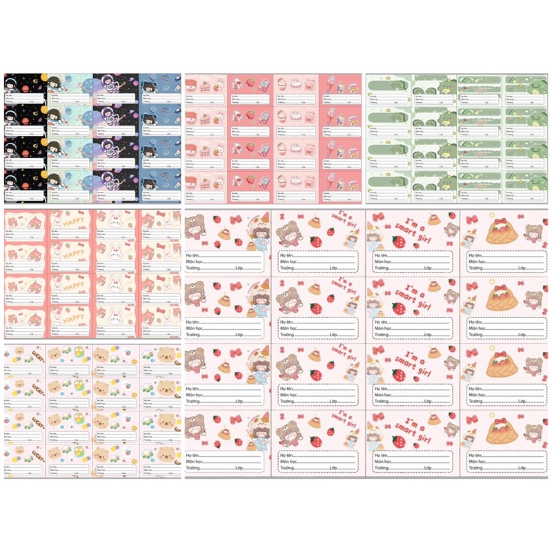 Xấp 16 Nhãn Decal Dán Vở Cắt Sẵn Siêu Cute