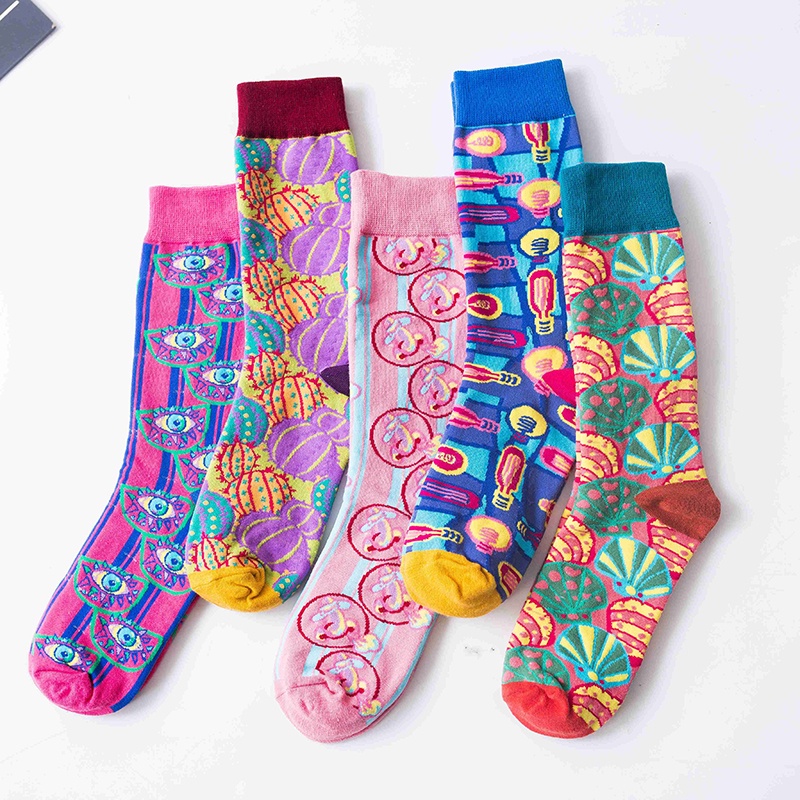 Colorful Cotton Women High socks West Fashion Streetwear Hip-hop Female Mid Calf Socks Trendy Couple Socks