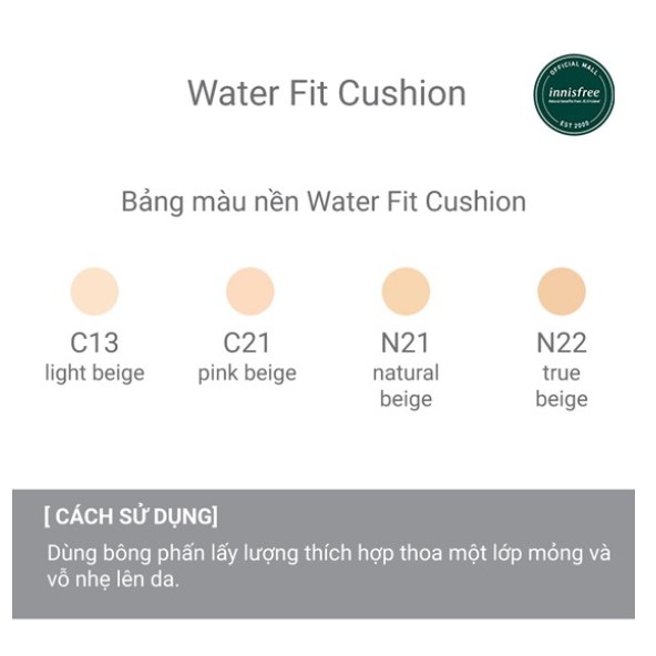 Phấn nước trang điểm dưỡng ẩm [innisfree] Water Fit Cushion SPF45 PA++ 14g