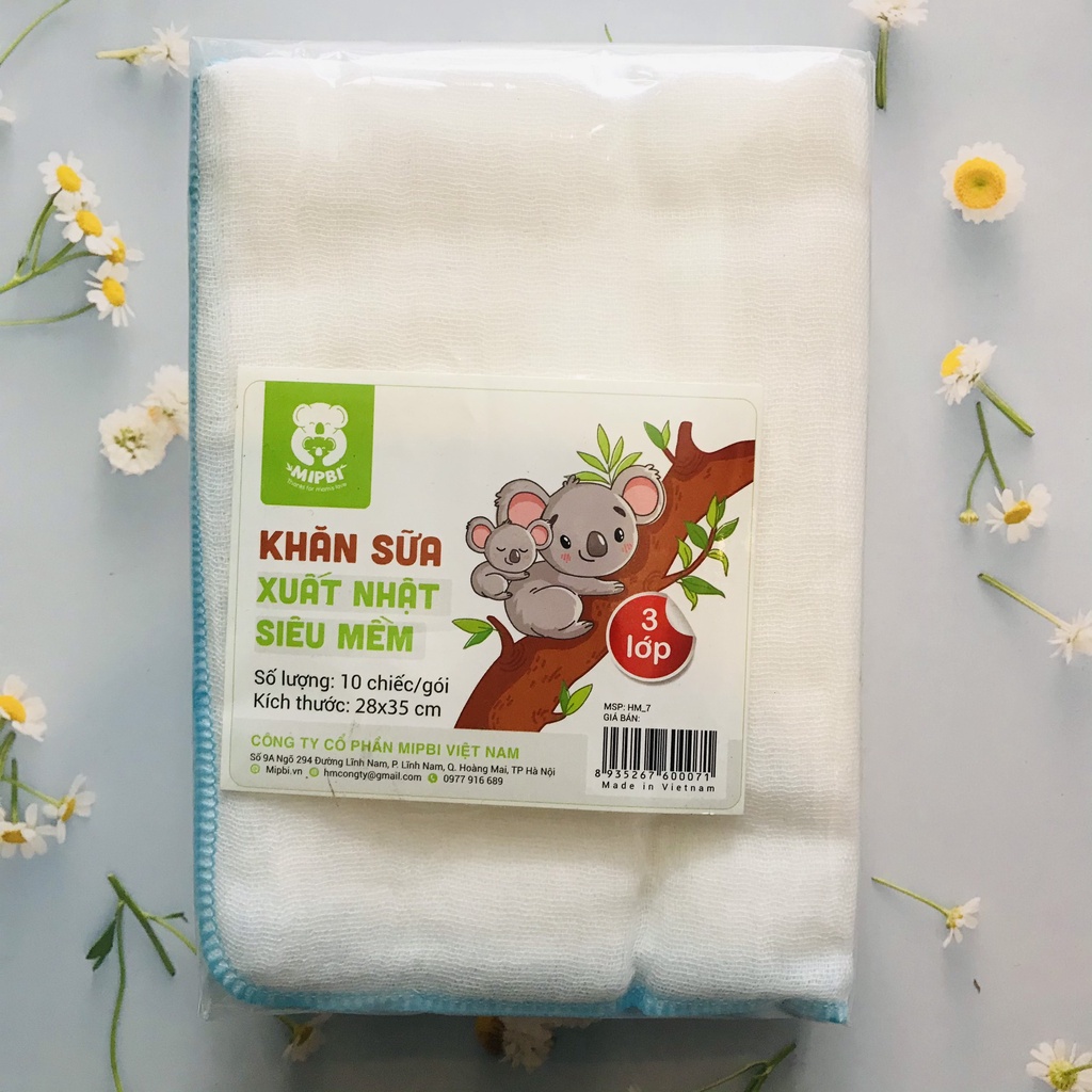 Khăn sữa/ Khăn xô 2 lớp/ 3 lớp/ 4 lớp Mipbi cho bé Xuất Nhật 100% Cotton Tự Nhiên Set 10c