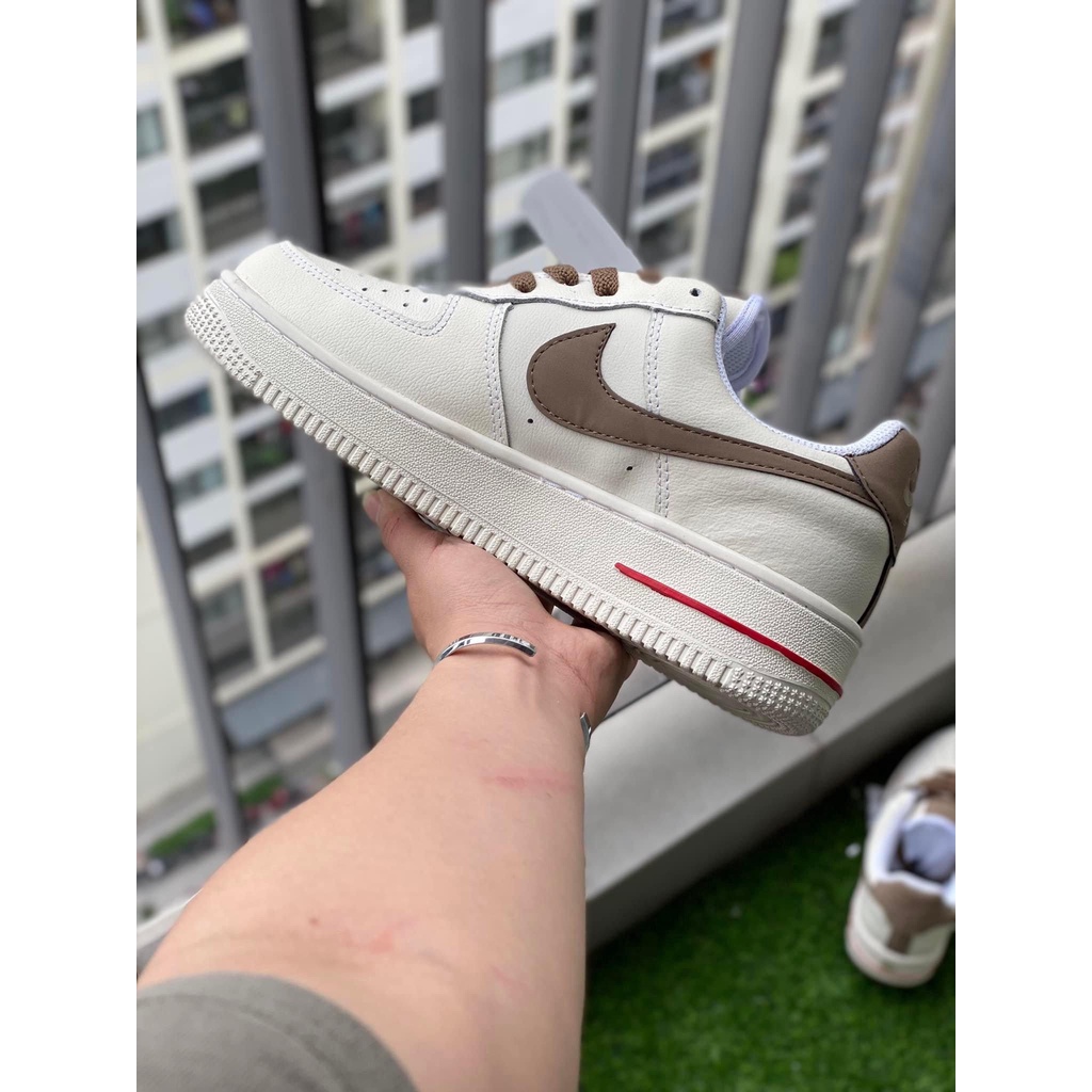 Giày thể thao Nike_AF1 vệt nâu, Giày sneaker Air Force 1 Low White Brown nam nữ ( Full Bill Box )