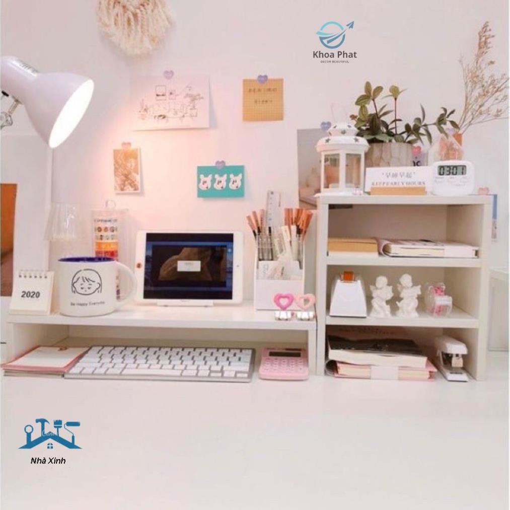 Kệ sách  3 tầng đa năng, kệ sách gỗ màu trắng để bàn trang trí decor bàn học tiện dụng đa năng -cs3