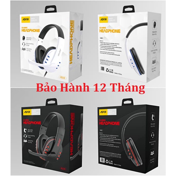 Tặng Jack Cắm Máy Tính  Tai Nghe Chụp Tai Gaming ASPOR A216, Có MIC, Hỗ Trợ PS4/XB1S/XBXS/PC/Laptop/Điện Thoại...