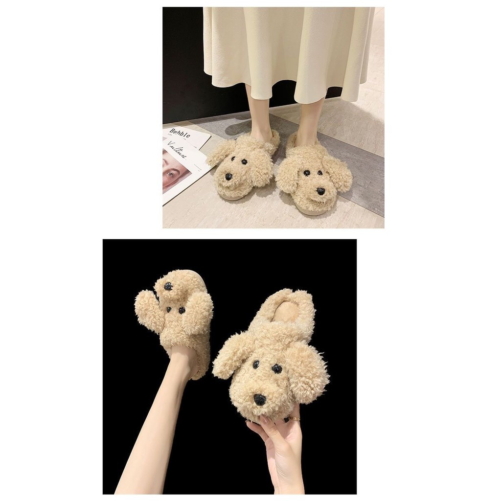 Dép bông đi trong nhà dép chó bông cute đế cao su chống trơn