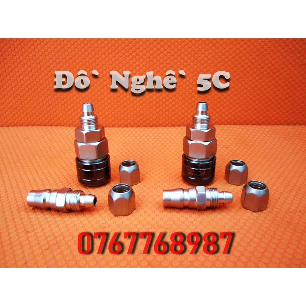 2 cặp đầu nối tháo nhanh tự động cho dây máy bơm hơi loại đai ốc Kapusi