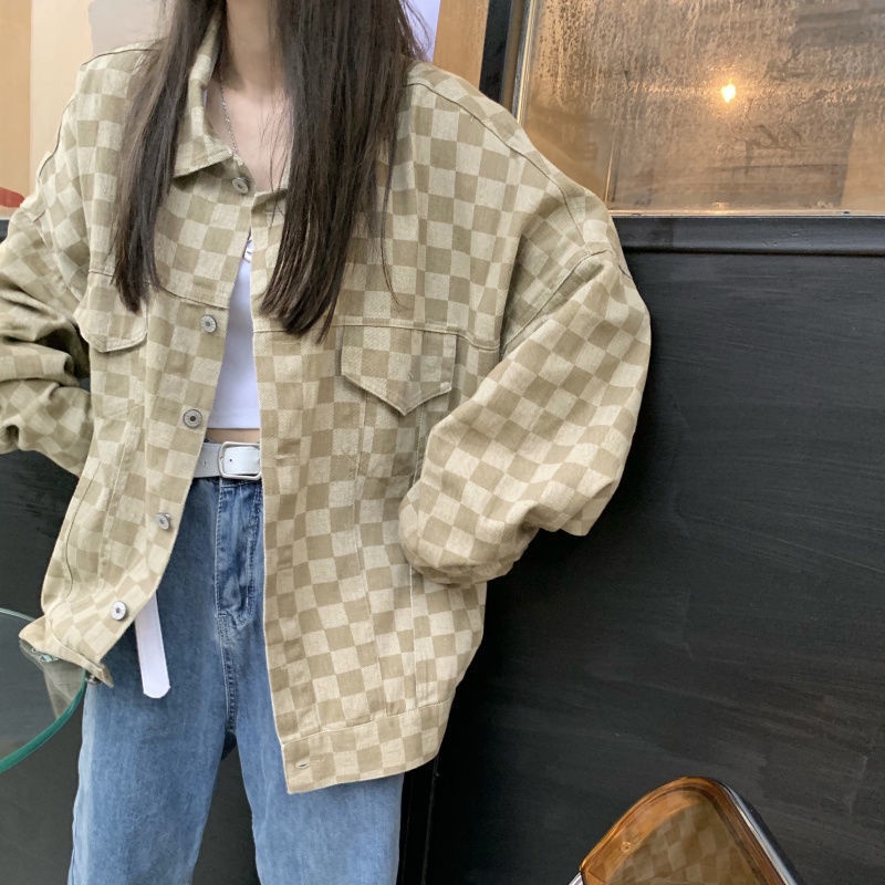Áo Khoác Họa Tiết Sọc Caro Thiết Kế Mới Thời Trang Mùa Thu Đông Theo Phong Cách Retro
