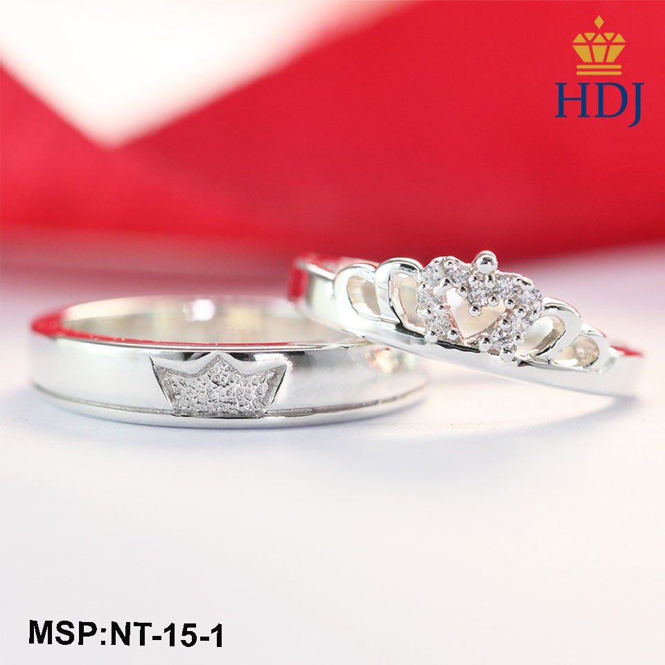 Nhẫn đôi bạc đẹp nhẫn cặp bạc đẹp khắc tên – Hình mặt vương miện sang trọng trang sức cao cấp HDJ mã NT-15-1