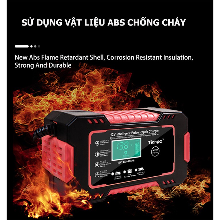 Sạc bình ắc quy 12V 100Ah TIANYE có khử sunfat dòng sạc 12V 6A