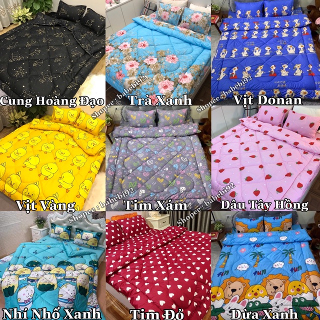 Trọn bộ 5 món ga gối chăn phao poly cotton có ruột bông dày loại 1 ( nhắn chọn mẫu )