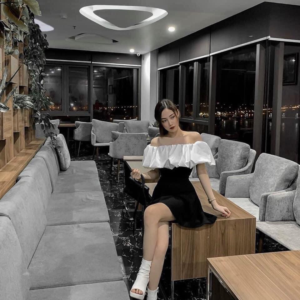 Váy Hở Vai Dáng Ôm Phối Ngực Trắng - Rere.Store [FREESHIP] - Đầm bánh bèo dáng ngắn trễ vai tay bồng kiểu dáng tiểu thư | BigBuy360 - bigbuy360.vn