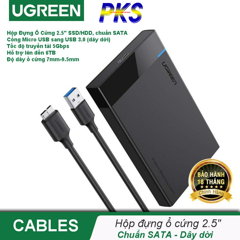 Vỏ hộp đựng ổ cứng SATA 2.0/3.0 2.5&quot; và SSD vỏ nhựa ABS cao cấp (dây dời) UGREEN US221 30848 - 30848