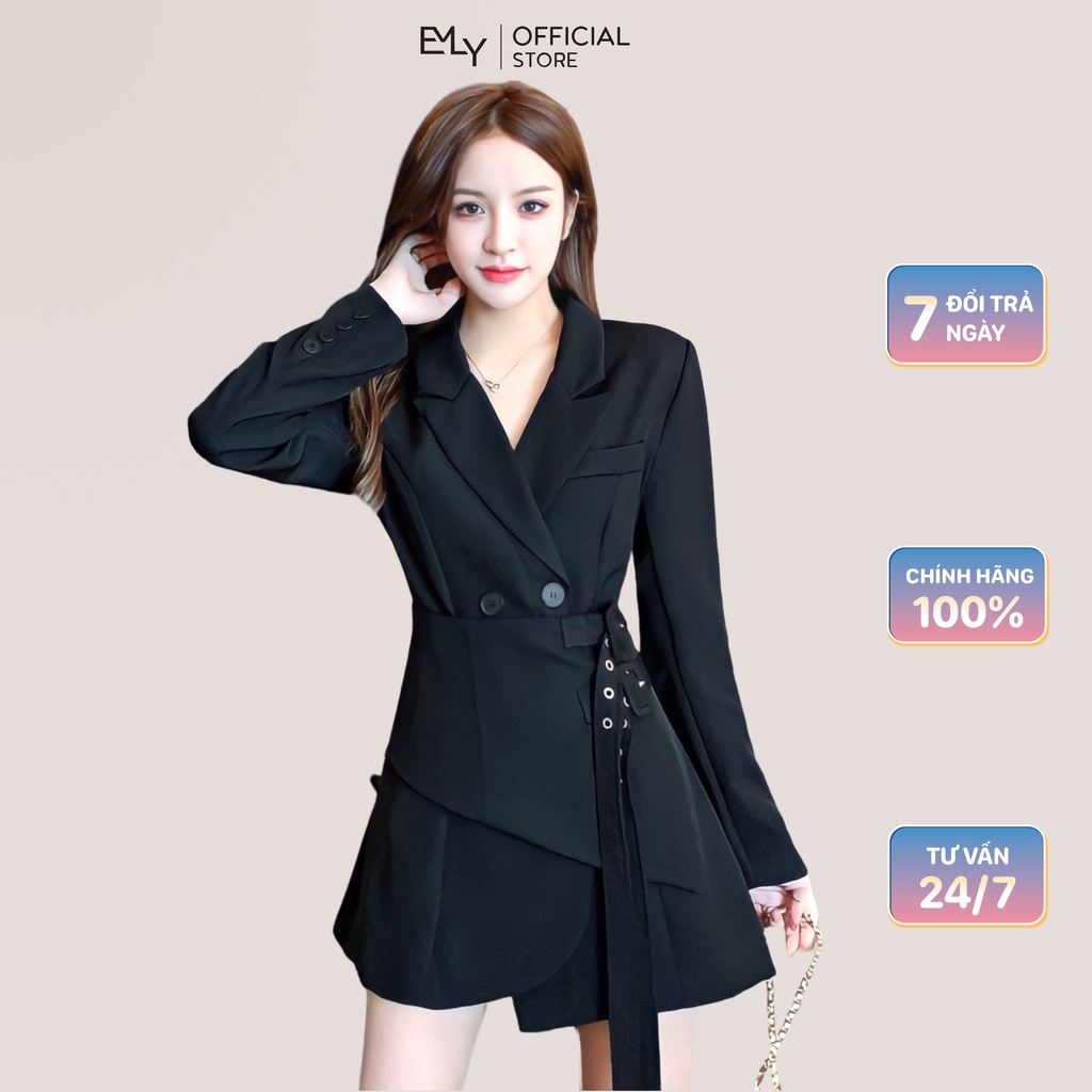 Đầm sơ mi nữ kiểu vest tay dài Emilyshop