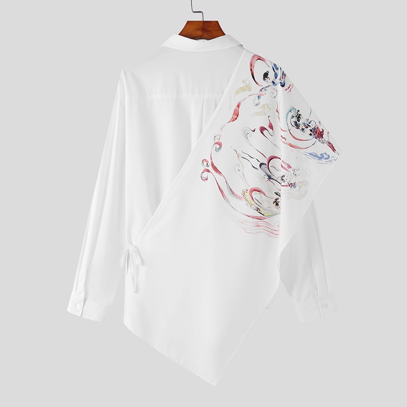 Áo sơ mi INCERUN tay dài dáng rộng in họa tiết thổ cẩm kiểu Trung Hoa cá tính cho nam