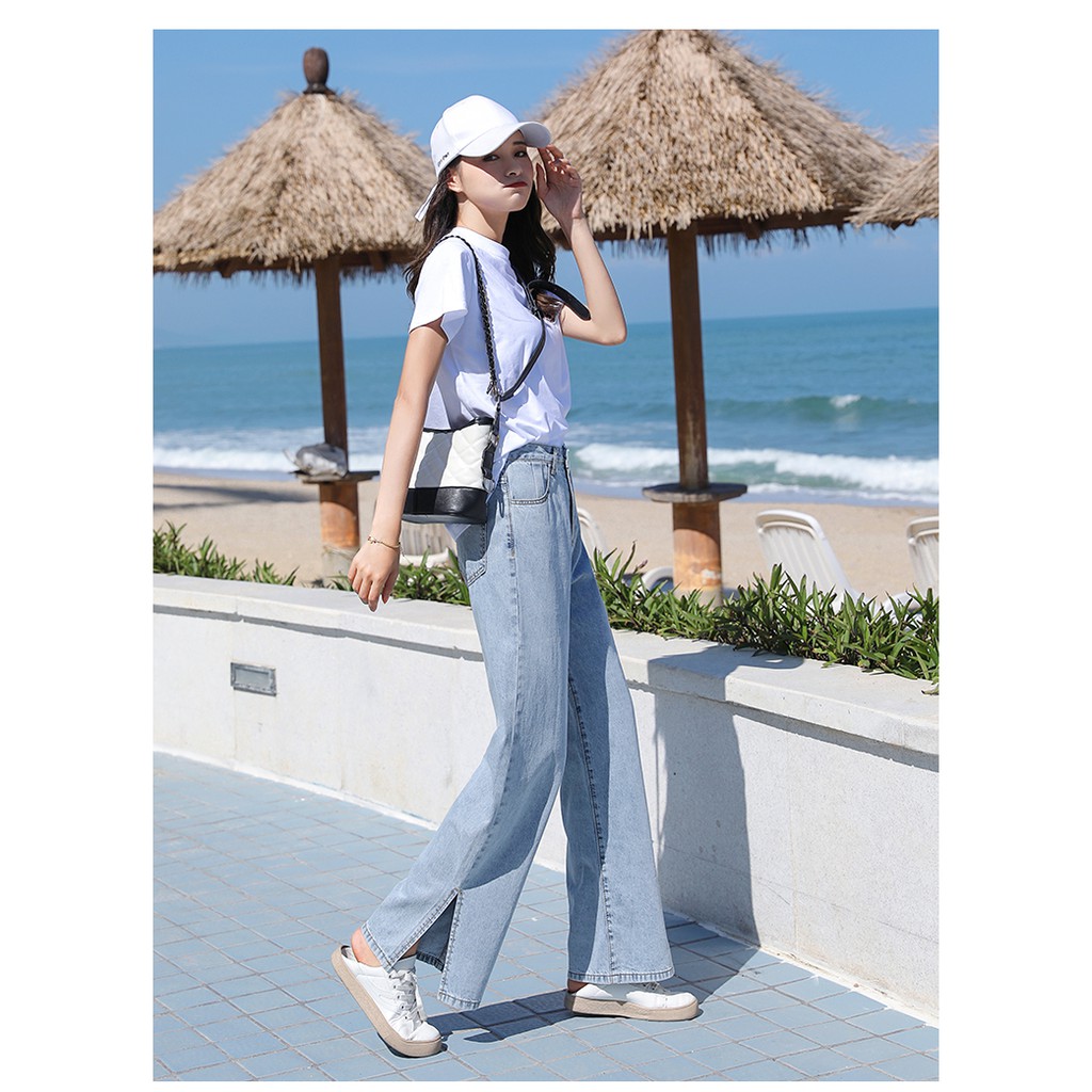 [ BÀNH TRƯỚNG ] QUẦN JEAN ỐNG RỘNG NỮ XẺ 2 LAI MÀU XANH NHẠT LAI CUỐN CAO CẤP NITI LƯNG CAO SIÊU HOT HIT, CỰC TREND