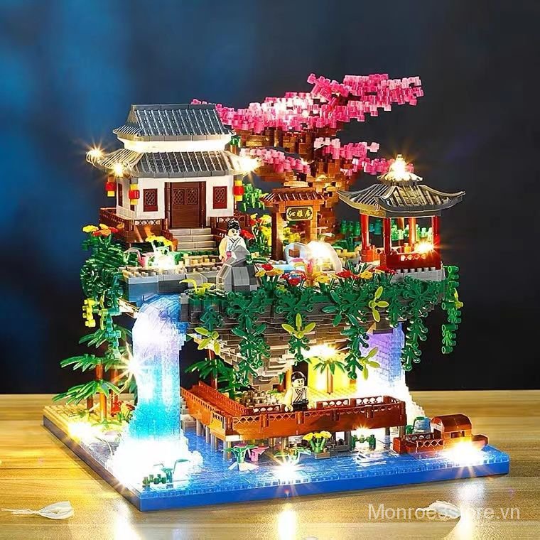 Set khối đồ chơi thế giới tiên cảnh hồ nước và hoa đào lắp ráp thủ công vui nhộn an toàn cho bé trai 12 tuổi