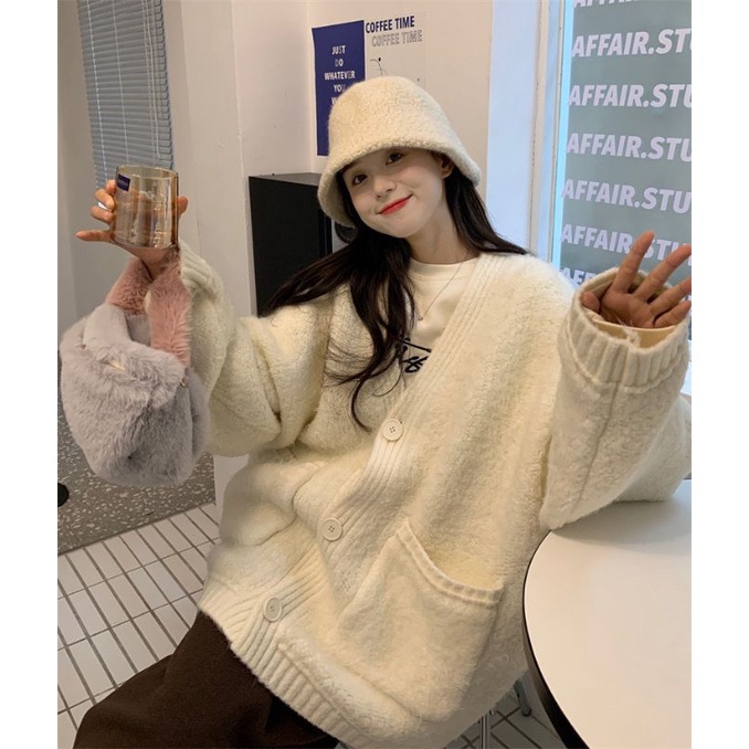 ÁO CARDIGAN TRẮNG LÔNG THỎ