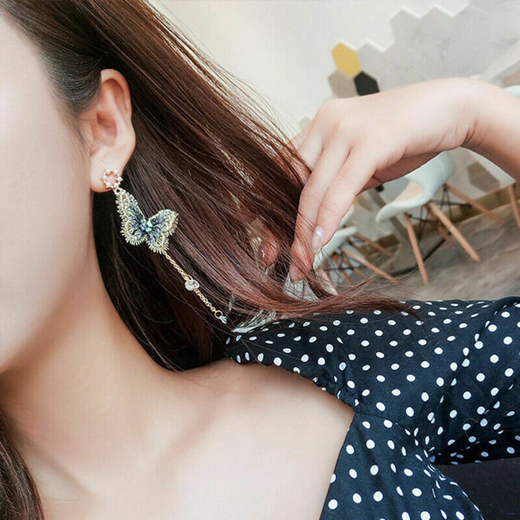 1 Đôi Bông Tai Dài Tua Rua Đính Đá Cho Nữ