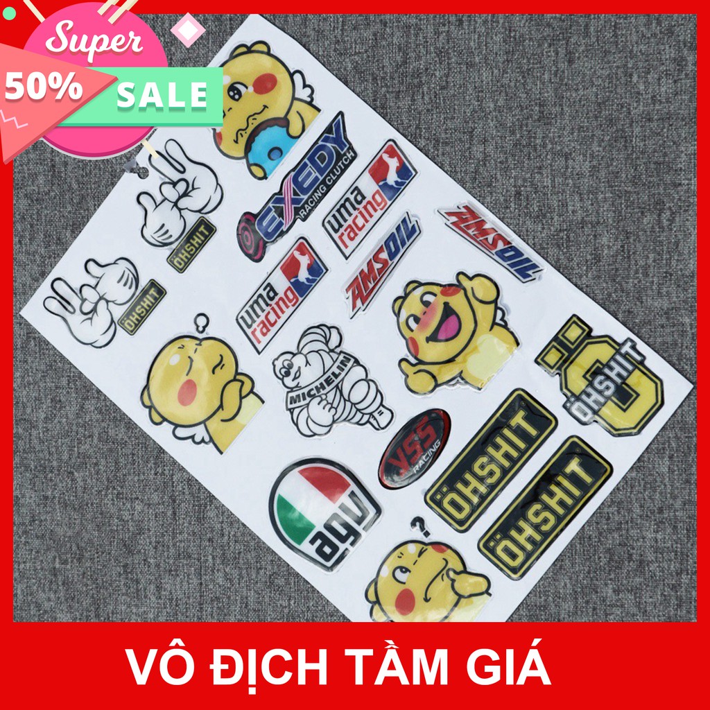 [GIÁ GỐC]  BỘ TEM DÁN XE MÁY NHIỀU LOGO KHỦNG LONG CUTE AGV UMA RACING .... TRANG TRÍ XE CỰC ĐẸP