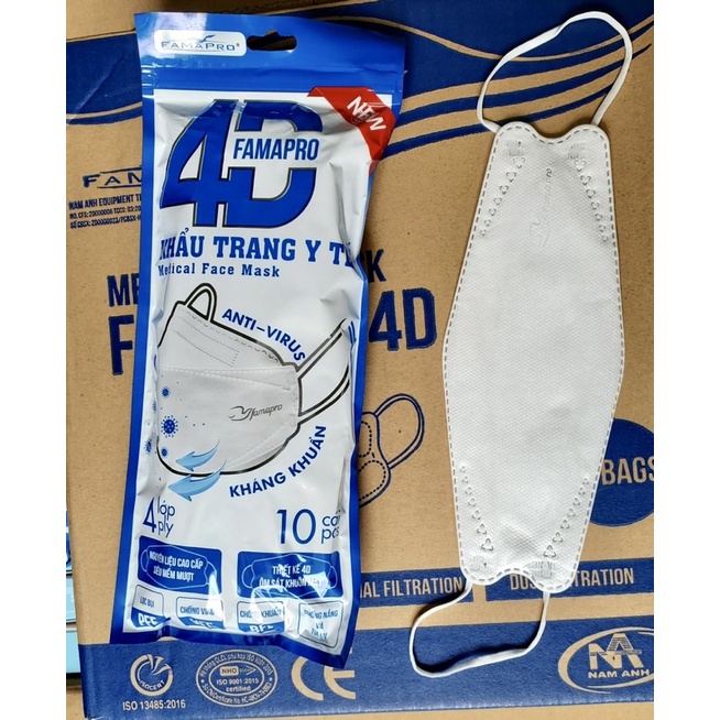 ✅  Túi 10 cái khẩu trang y tế 4 lớp kf94 , 4D Famapro Nam Anh