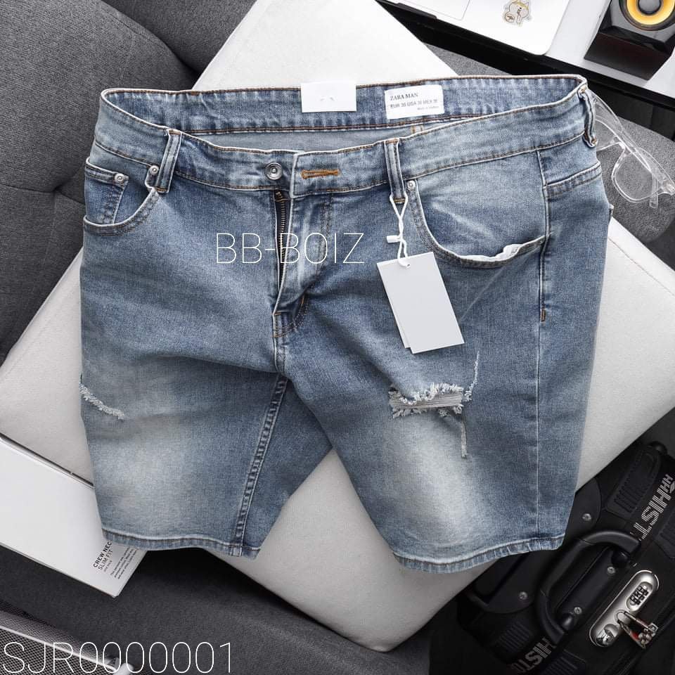 Short jean nam bigszie < 120kg - Xanh nhạt bạc rách