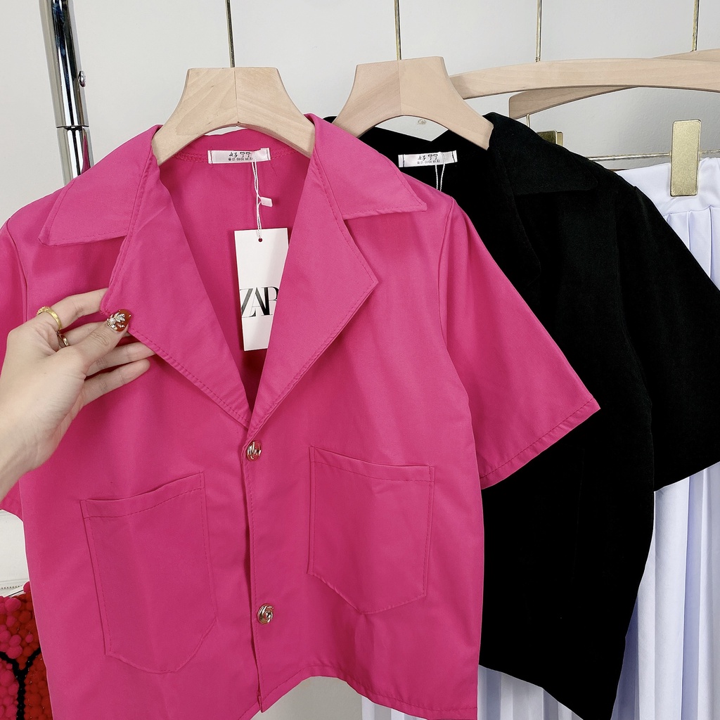 Set áo sơ mi croptop chân váy xếp li dài công sở BN475