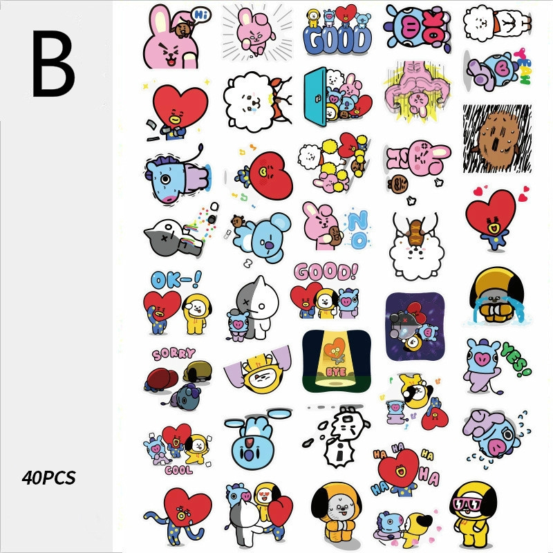 Set 40 miếng dán chống thấm nước hình KPOP BTS BT21 trang trí laptop/điện thoại