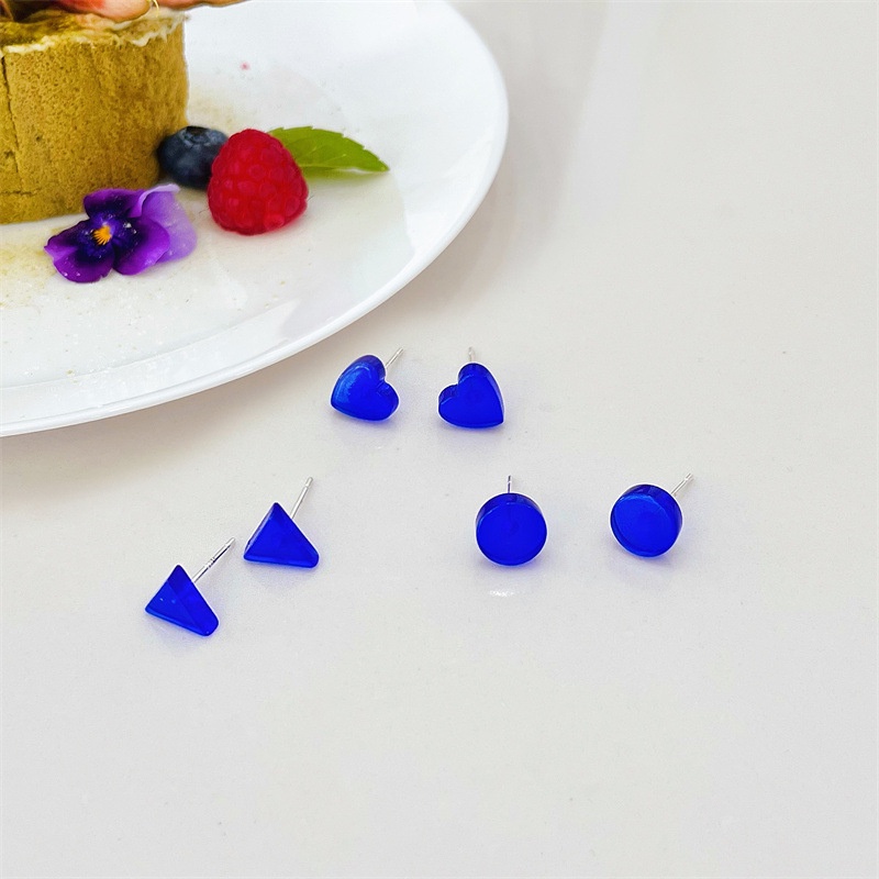 Bông Tai Mạ Bạc 925 Mini Hình Trái Tim Màu Xanh Dương Phong Cách Mới Thời Thượng F873