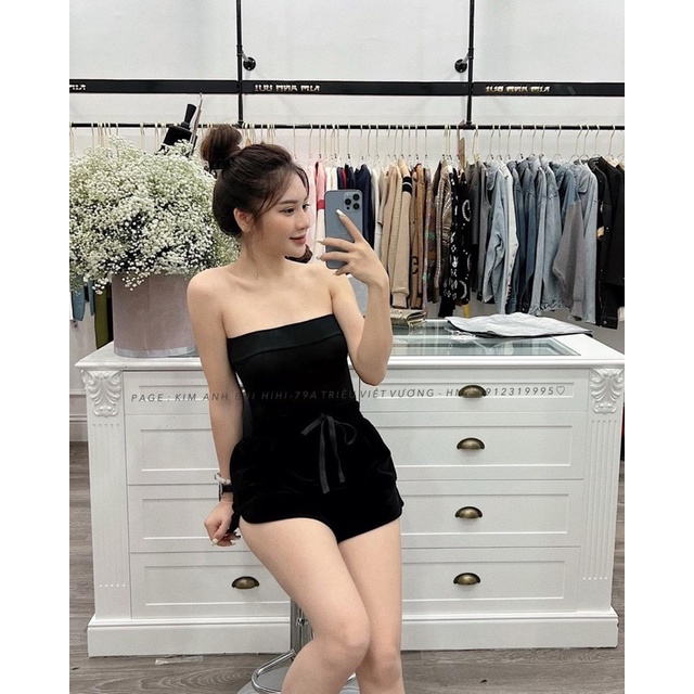 Quần sooc nhung gắn nơ nhỏ