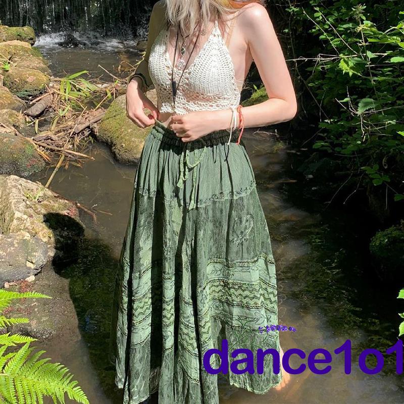 Chân váy midi cạp cao in họa tiết phong cách retro thời trang cho nữ