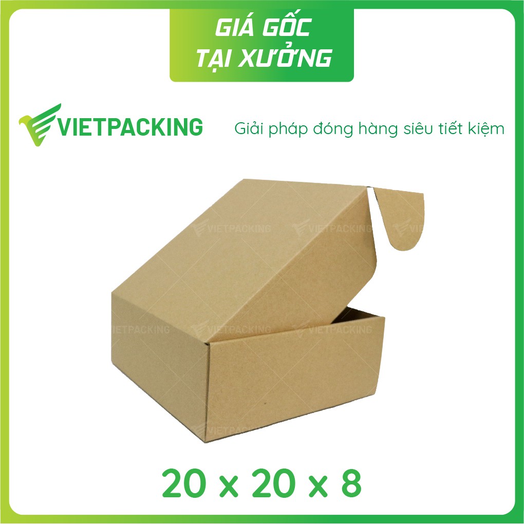 20x20x8 - 25 hộp carton nắp gài hông chắc chắn giấy cứng V110