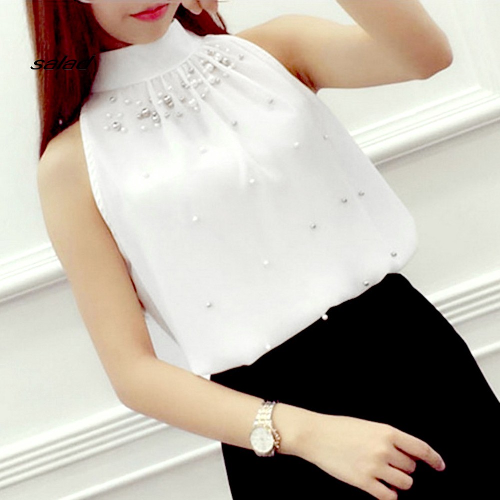 [SD] Áo Voan Không Tay Cổ Cao Đính Hạt Màu Trơn Sành Điệu Cho Nữ