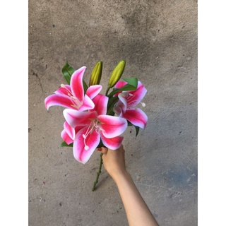 [ HOA VẢI [ HOA LY CAO SU ] [ CÀNH DÀI 30CM ] HOA LY CAO SU 3 BÔNG, 1 NỤ