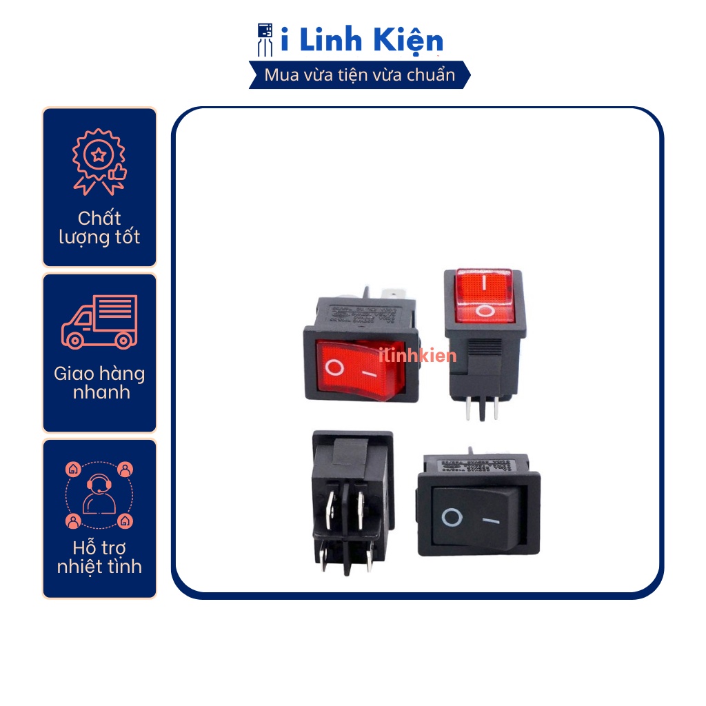 Công tắc bập bênh KCD1-104R 6A250V 15x21mm 4P có đèn