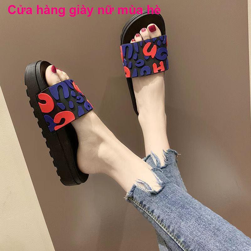 Fashion platform sandal đế xuồng và dép đi trong nhà nữ 2021 Mùa hè lưới màu đỏ Giày biển bánh xốp không trơn t
