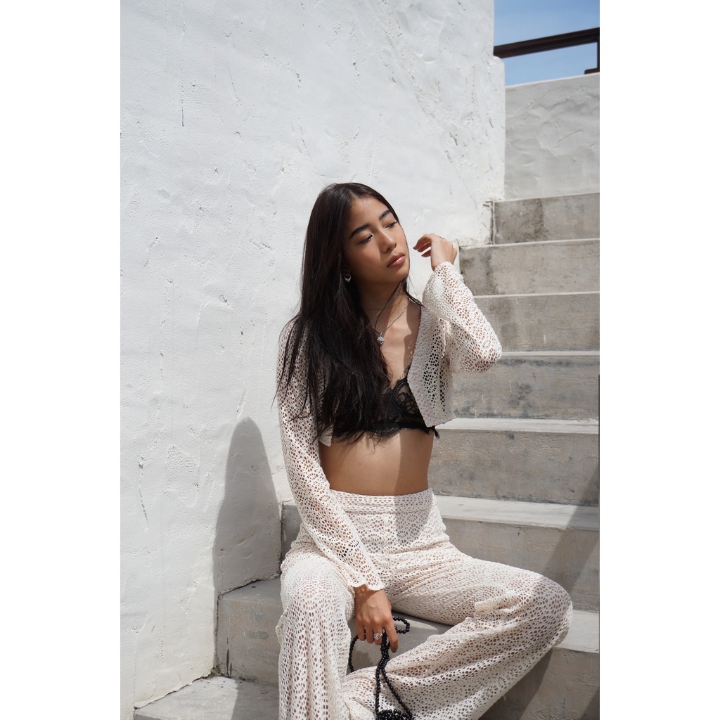 Quần ren đan lưới phong cách Boho có lớp lót bên trong, là min - CROCHET PANTS