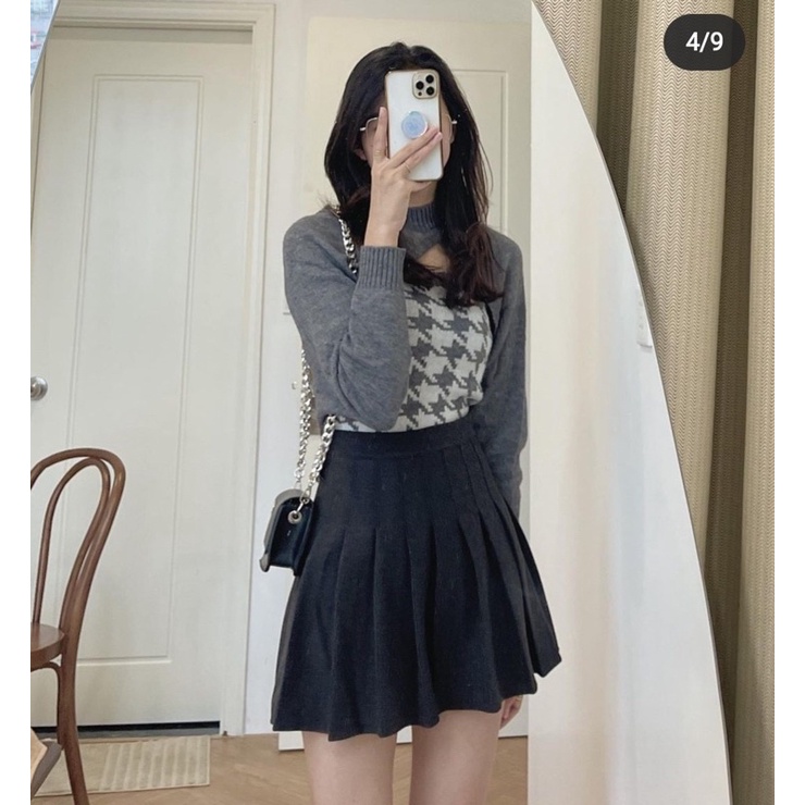 [HÀNG SẴN]SET ÁO LEN PHỐI KẺ ZICZAC CUT OUT LẠ MẮT HÀNG QUẢNG CHÂU | BigBuy360 - bigbuy360.vn