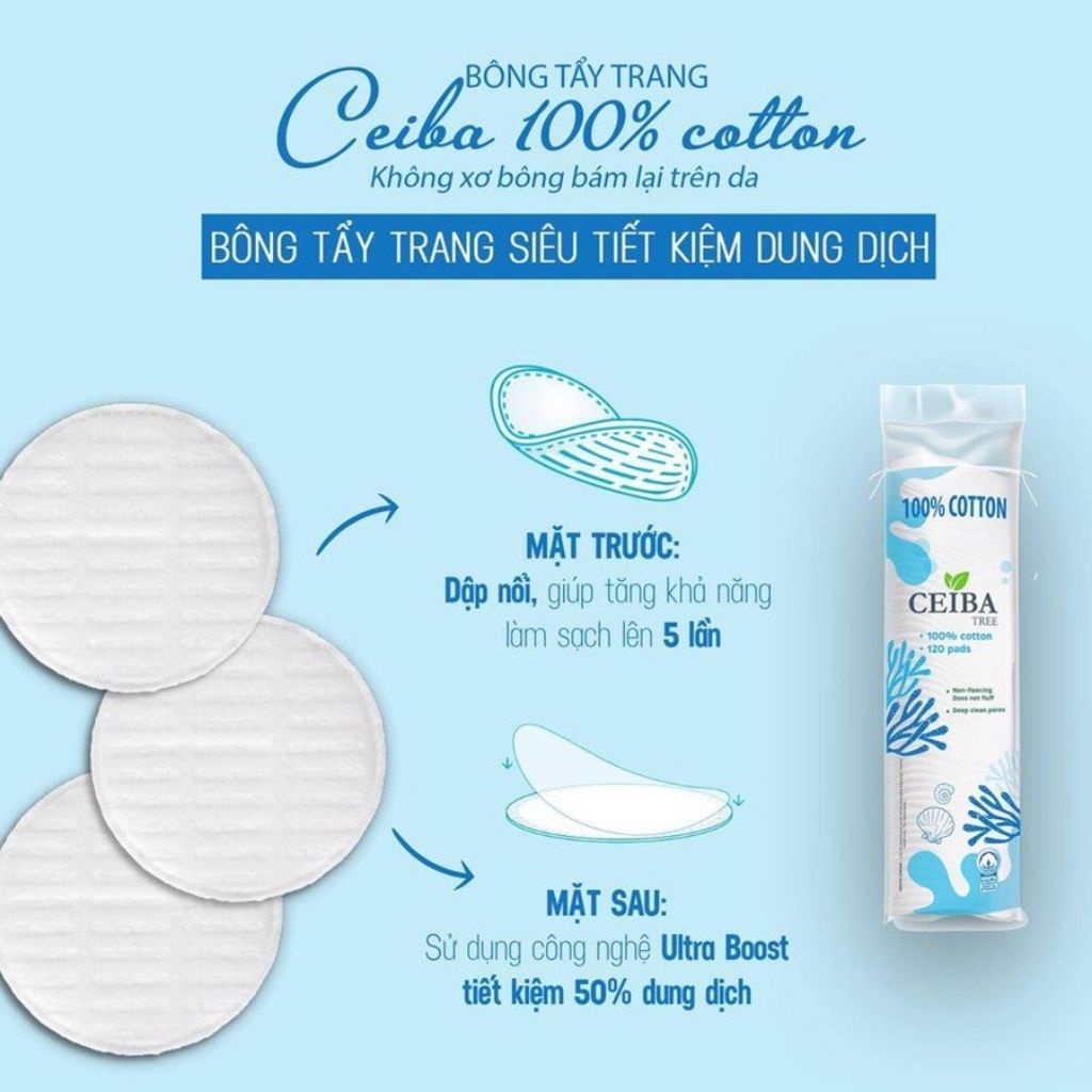 Bông tẩy trang Ceiba Cotton tiết kiệm dung dịch chăm sóc da 120 miếng - ZAVENCI Official