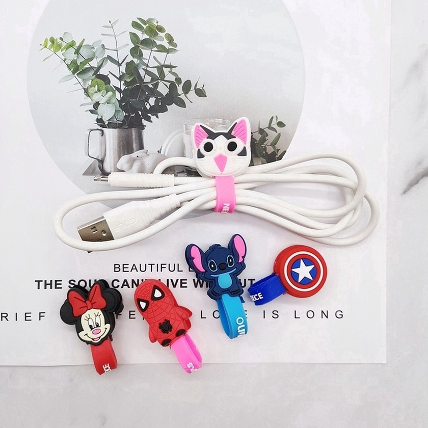 👏Ready Stock🎀 Phụ kiện bảo vệ cố định dây cáp sạc họa tiết hoạt hình dễ thương cho iPhone MP3 USB