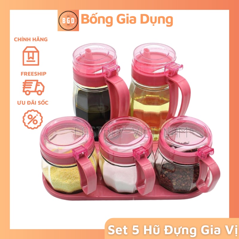 Lọ Đựng Gia Vị Thủy Tinh Bộ 5 Món 3 Lọ Đựng Gia Vị 2 Lọ Đựng Dung Dịch