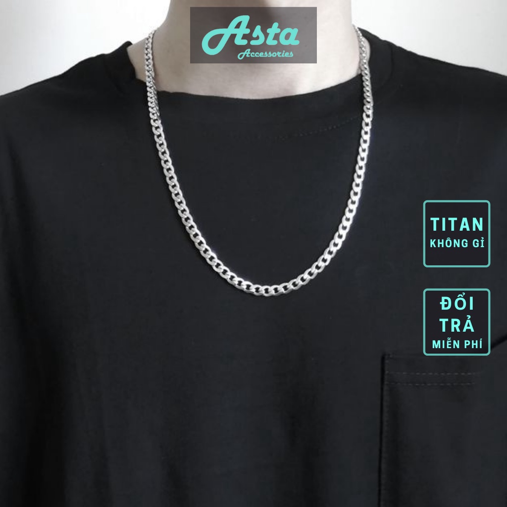 Dây chuyền thép titan phong cách hip hop Asta Accessories Vòng Cổ Nam Nữ Màu Bạc Đẹp - Chuỗi Trơn Bản Vừa