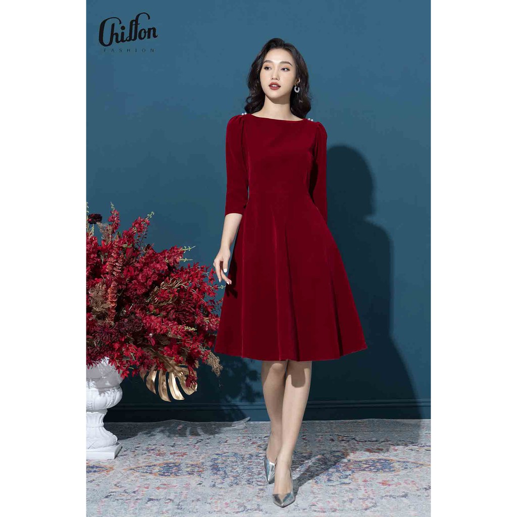 Váy đầm nhung xòe công sở mềm mịn, không sần, màu sắc dễ phối đồ, sành điệu (không kèm đai). Đầm nữ Chiffon | BigBuy360 - bigbuy360.vn