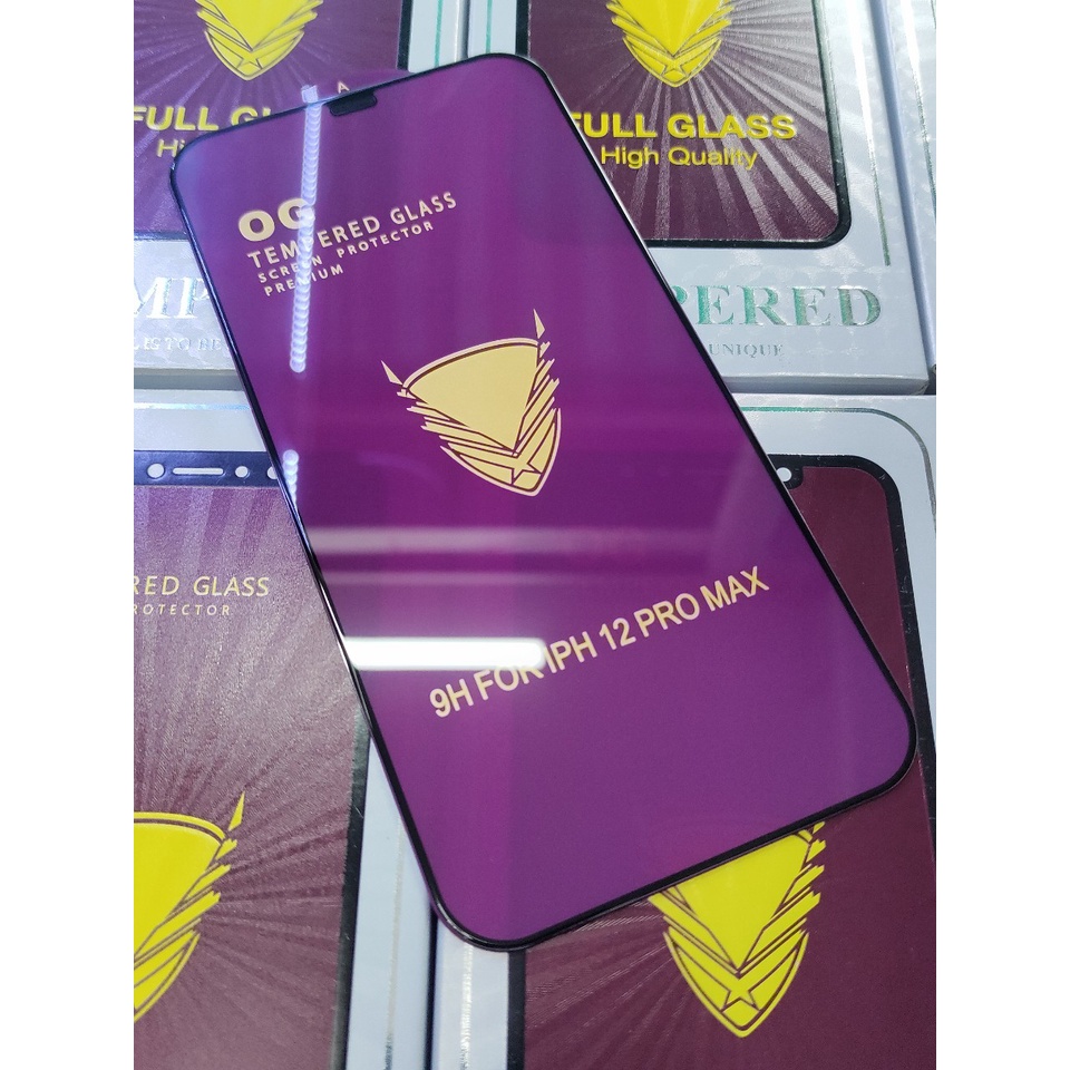 Kính cường lực iphone OG chính hãng tím có lưới bảo vệ loa, dán màn hình iphone chính hãng full mã từ 6 -> 13 promax