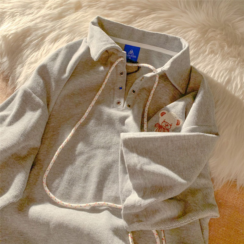 SUXI Áo Thun Thể Thao Tay Ngắn Dáng Rộng Màu Trơn In Hình Gấu Dễ Phối Đồ Thời Trang Mùa Hè Cho Nữ