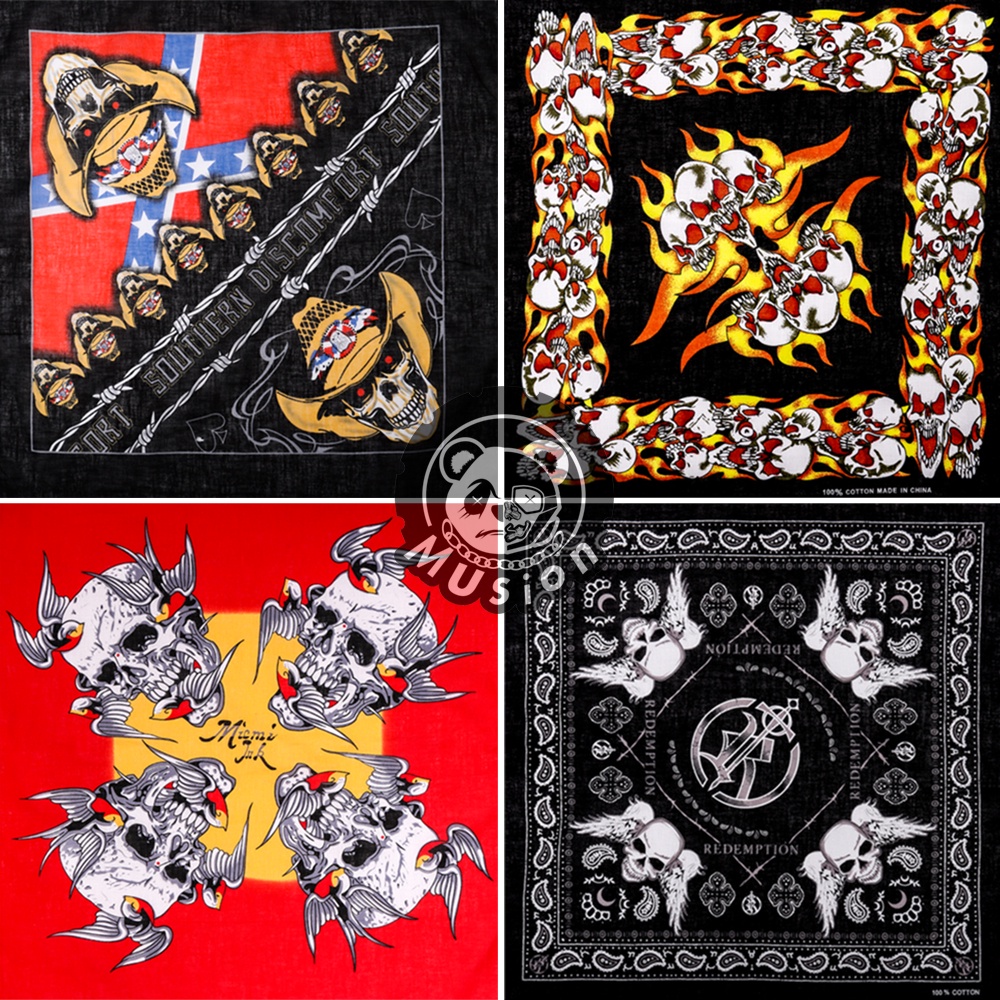 Khăn bandana hình đầu lâu phong cách cá tính 100% cotton kích thước 55cm X 55cm