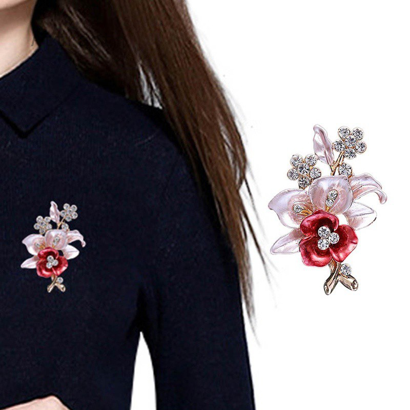 Attract Trâm cài áo hình bông hoa đính đá thời trang thanh lịch dành cho nữ