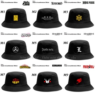 Mũ bucket thêu logo anime naruto one piece death note totoro M587