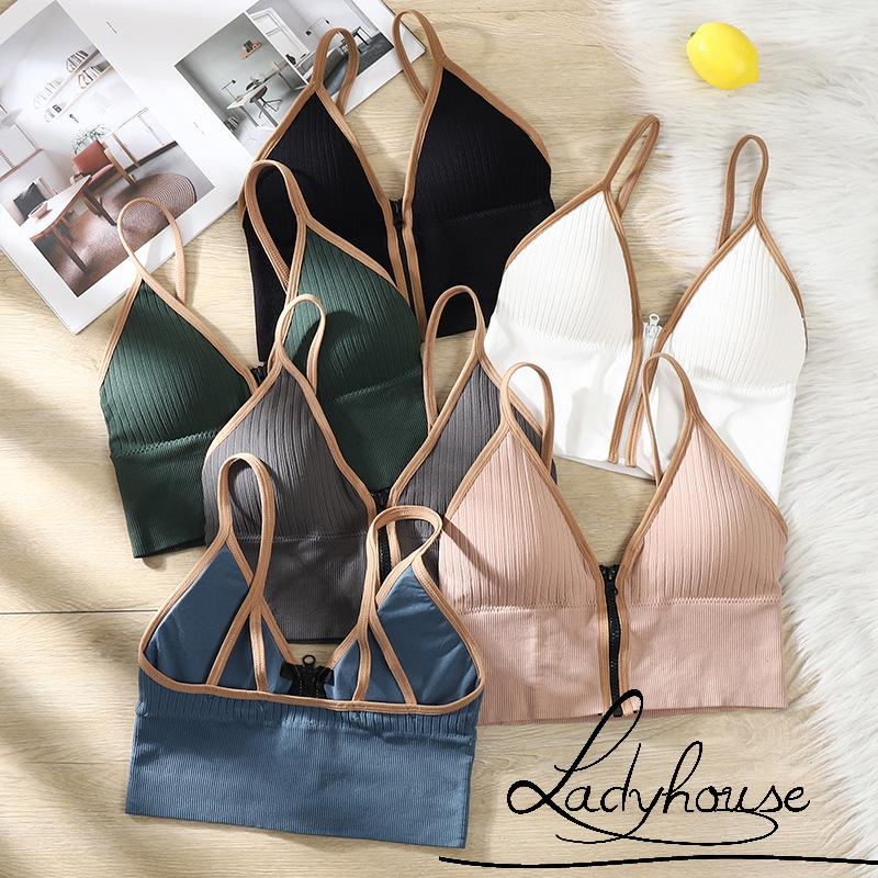 Áo Bra Croptop Không Tay Màu Sắc Trơn Thiết Kế Hở Lưng Có Khóa Kéo Thời Trang Quyến Rũ Cho Nữ