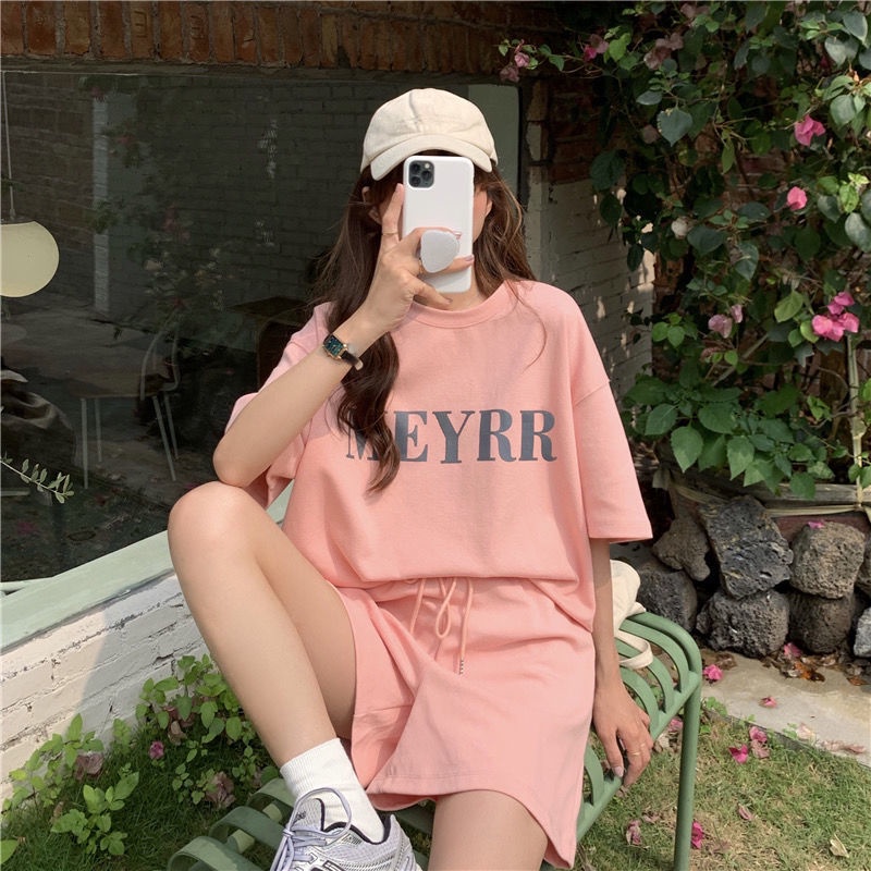 COZOK Màu Sắc set Áo Thun Ngắn Tay Form Rộng Và Quần short Thời Trang Dành Cho Nữ